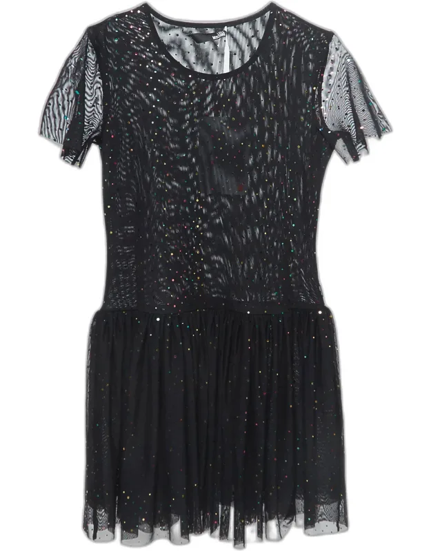 Dotted Tulle Gathered Mini Dress