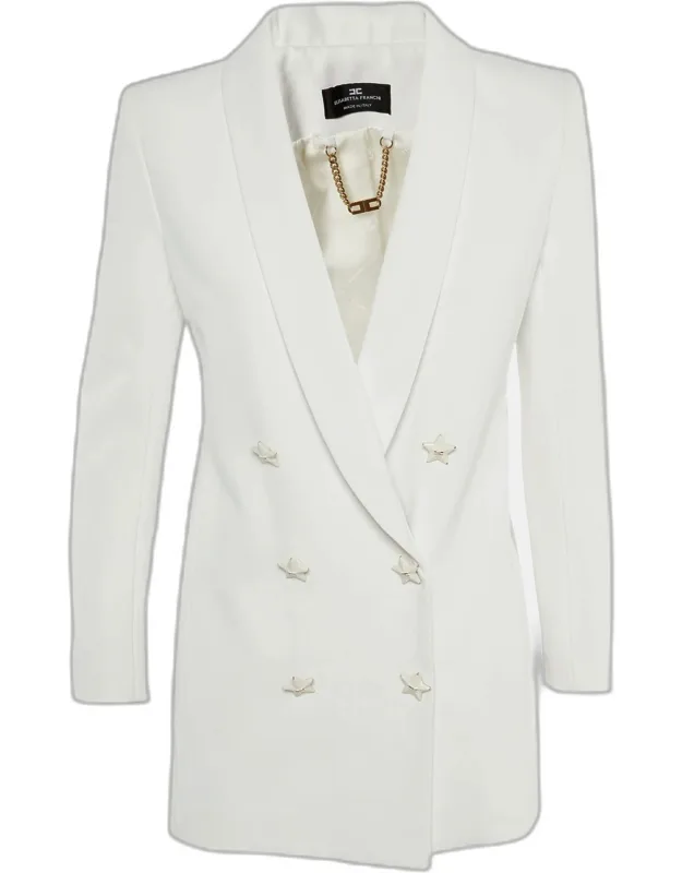 Crepe Star Button Detail Double Breasted Blazer