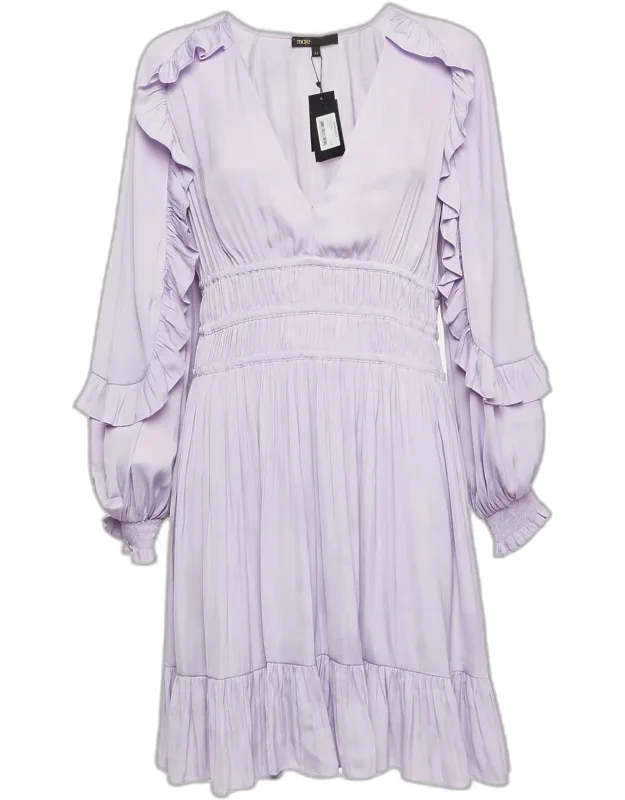 Light Purple Satin Ruffled Short Dress