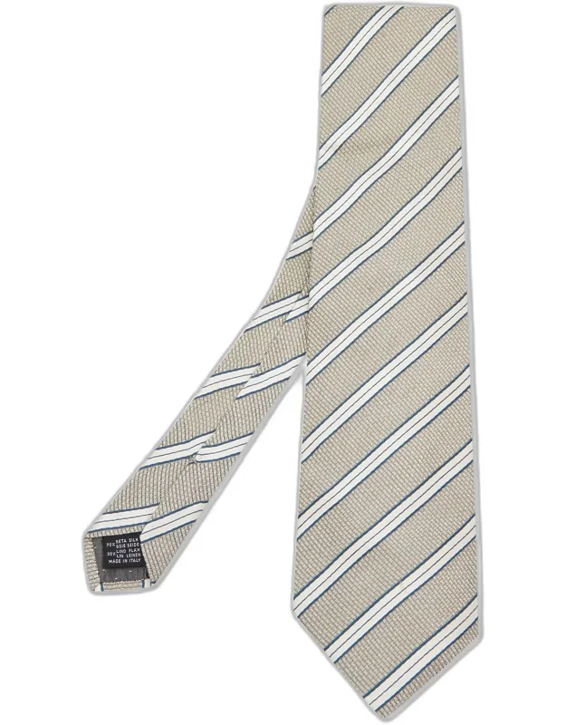 Beige Striped Linen Silk Tie