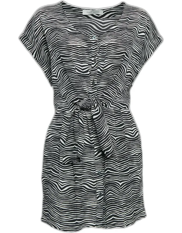 Printed Silk Waist Tie-up Detail Mini Dress