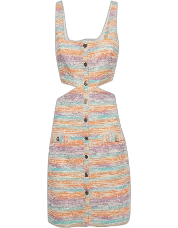 Multicolor Lurex Tweed Cut Out Mini Dress With Strategic Detailing And Textured Fabric