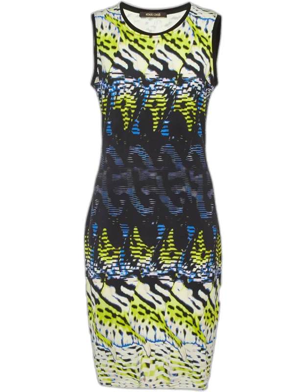 Crepe Sleeveless Dress With Flattering Drape And Kaleidoscopic Motif