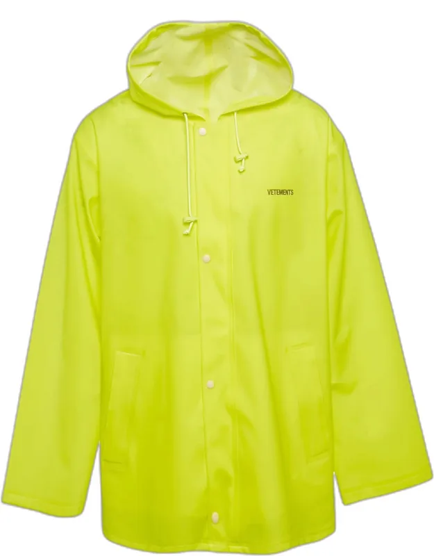 Neon Yellow Logo Print Synthetic Raincoat