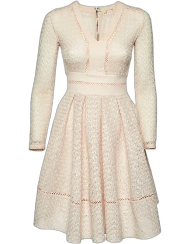 Light Peach Lace Pleated Mini Dress