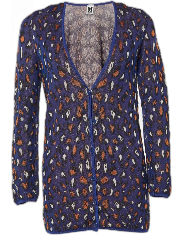 Patterned Cotton Knit V-neck Cardigan