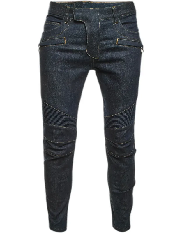 Dark Blue Denim Slim Fit Biker Jeans