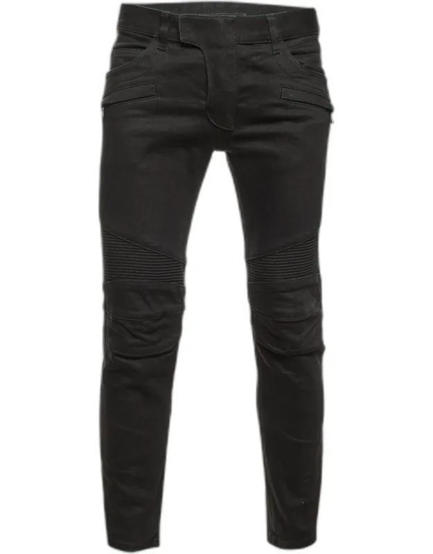Denim Rib Detail Slim Fit Biker Jeans