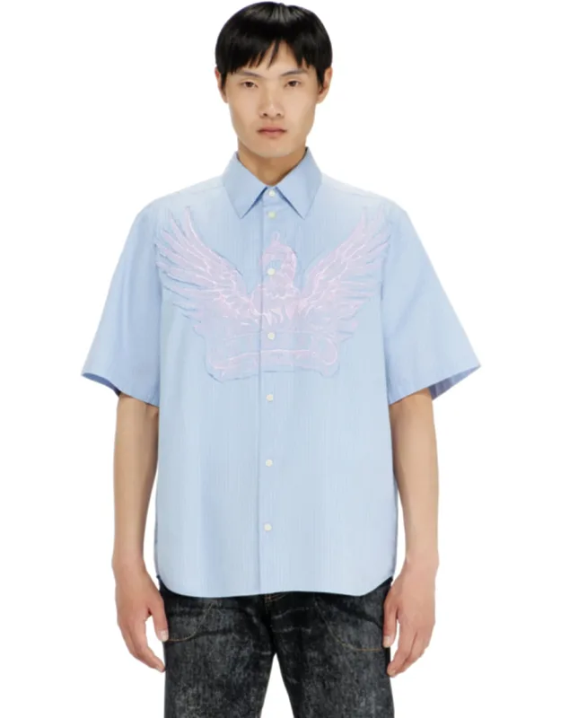 Striped Poplin Shirt With Embroidered Patch