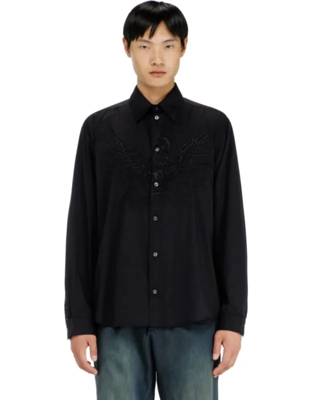 Cotton-cupro Shirt With Embroidered Patch