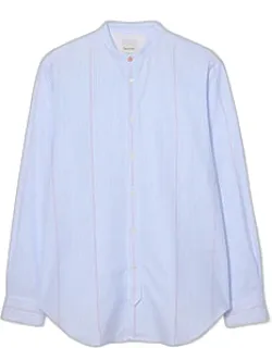 Light Blue Stripe Grandad-collar Shirt