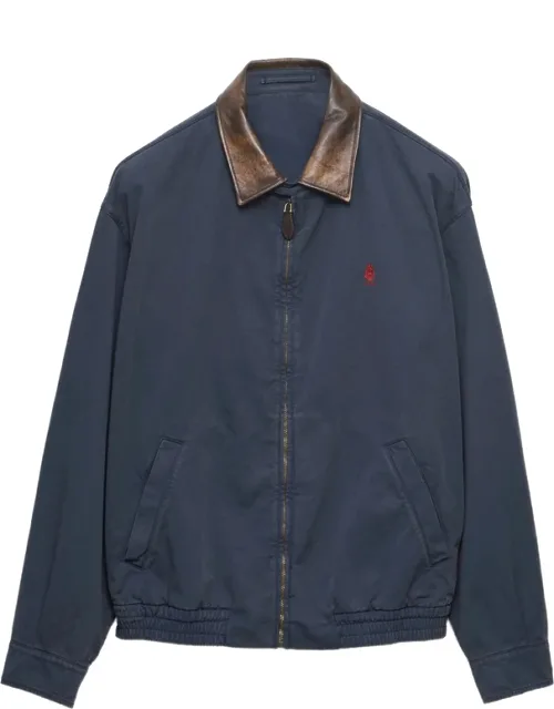 Cotton Jacket With Leather Details