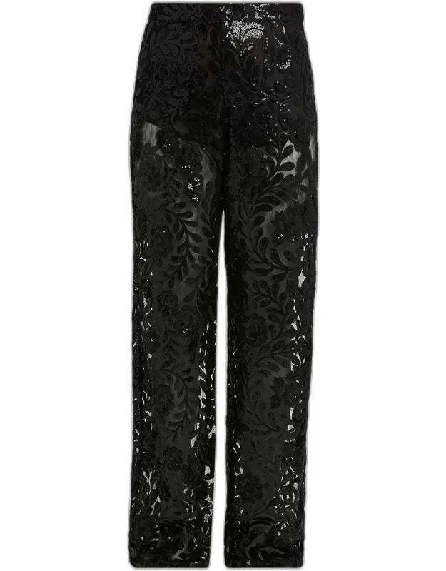 Journey Sequined Floral-embroidered Tulle Pants