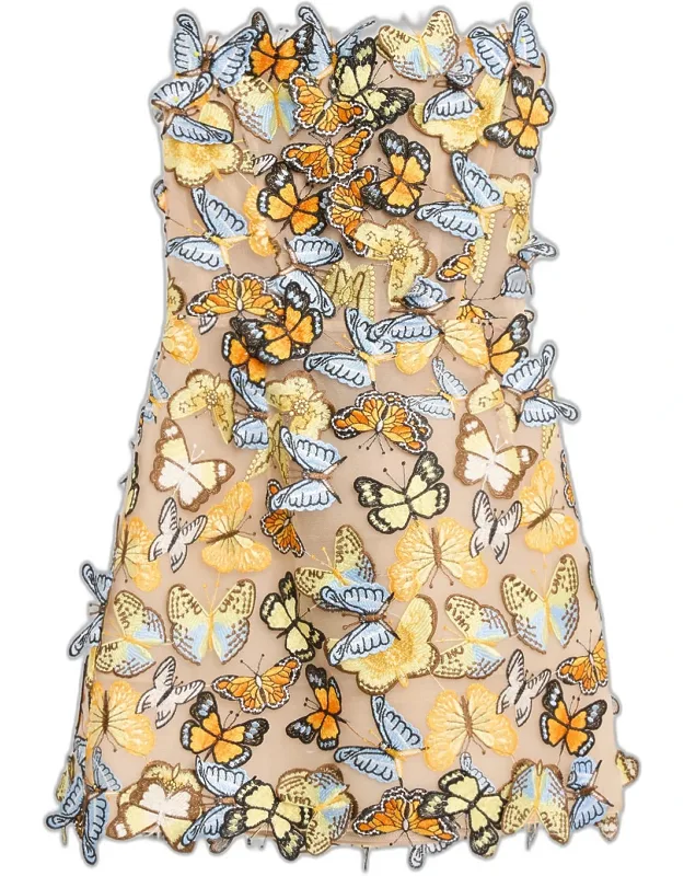 Strapless Butterfly-embroidered Mini Dress