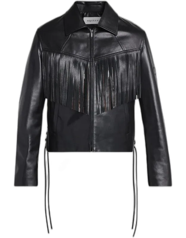 Western Fringe-trim Leather Jacket