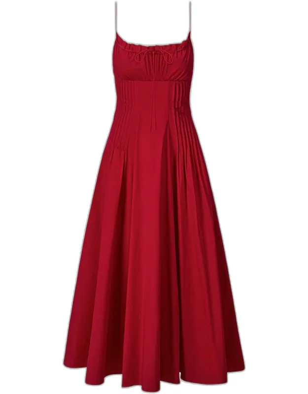 Pleated Poplin Maxi Dress