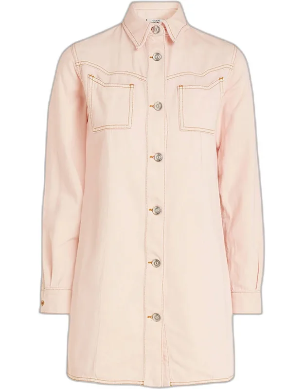 Washed Soft Denim Mini Shirt Dress