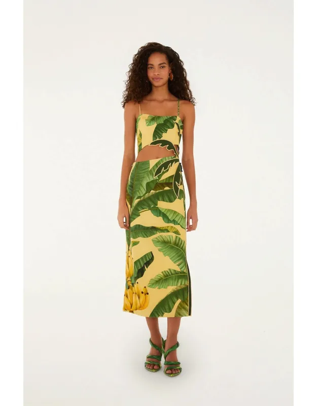 Soft Yellow Banana Leaves Maxi Dress