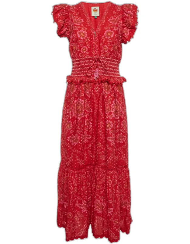 Floral Print Cotton Ruffle Maxi Dress