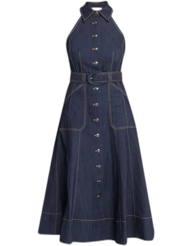 Belted Denim Midi Dress