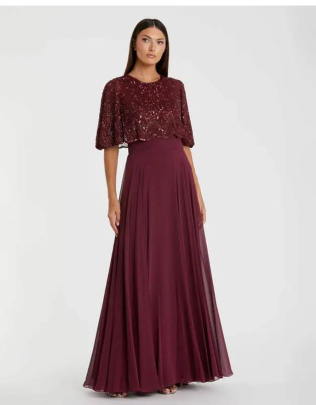 Beaded Cape A-line Gown