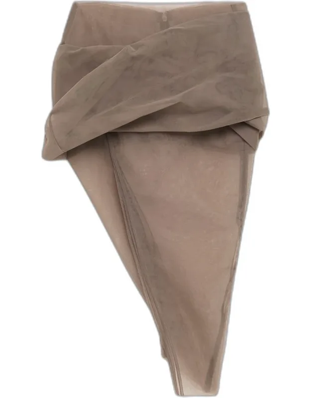 Asymmetric Draped Sheer Tulle Midi Skirt