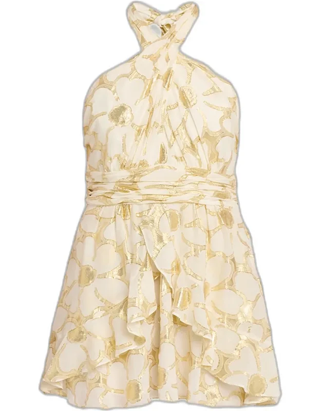 Metallic Floral Halter Mini Dress
