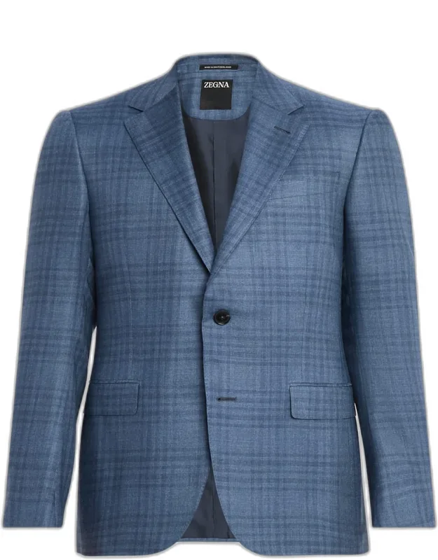 Plaid Cashmere And Silk Single-breasted Sport Coat