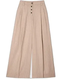 Sand Pinstripe Wide Leg Trousers