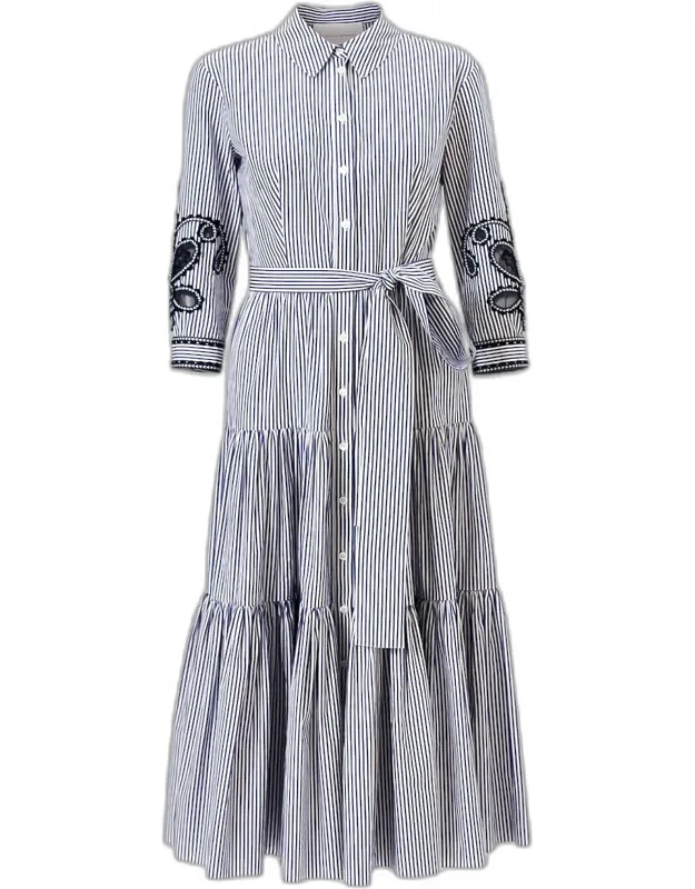 Paisley Embroidered 3/4-sleeve Tiered Midi Dress