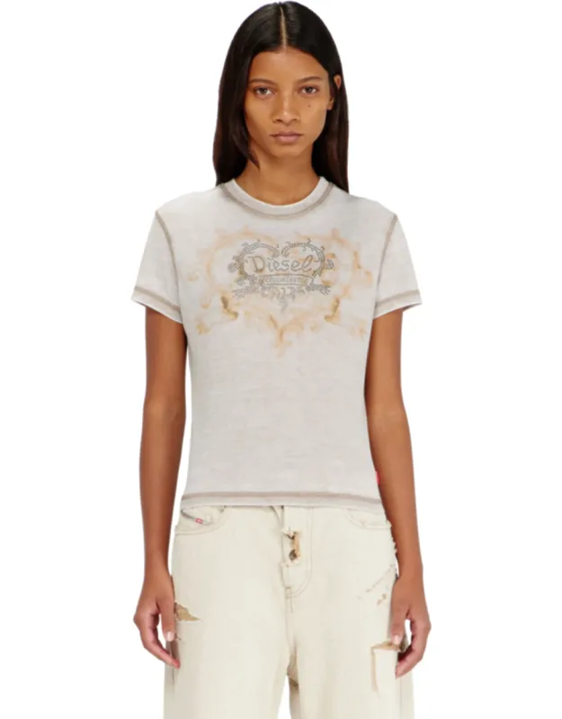 Jersey T-shirt With Rhinestones And Burnout Effect
