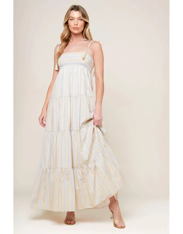 Waves Of Lift Woven Maxi Dress With Smocked Bodice And Tiered Skirt
