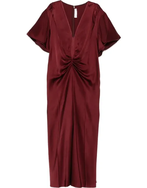 V-neck Gathered Midi Dress