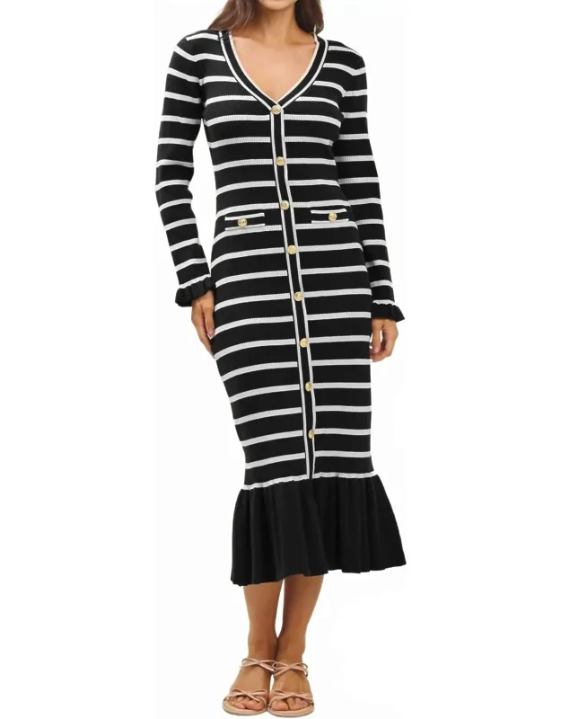 Striped Knit Dress With Ruffle Hem