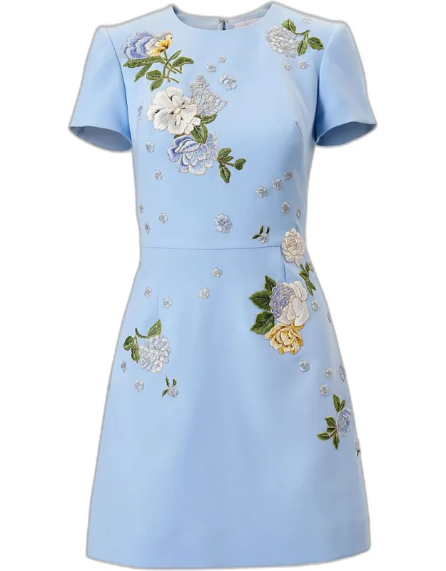 Embroidered Short-sleeve Bow Cutout Mini Dress