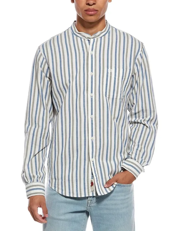 Casual Linen-blend Band Collar Shirt