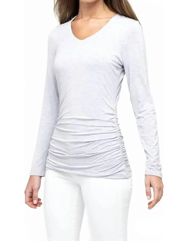 Bamboo Ruched Long Sleeve Vee Top