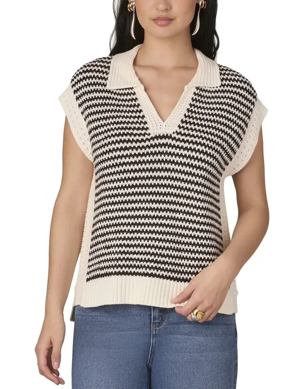 Extended Shoulder V Neck Collar Sweater Vest