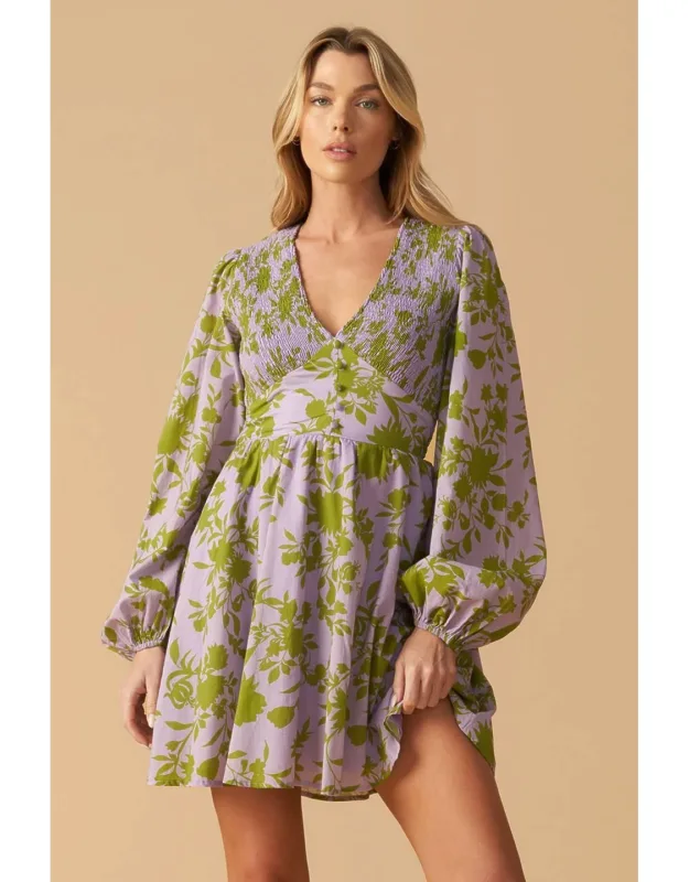 Wings Of A Dream Mini Dress With V Neckline And Smocked Bodice