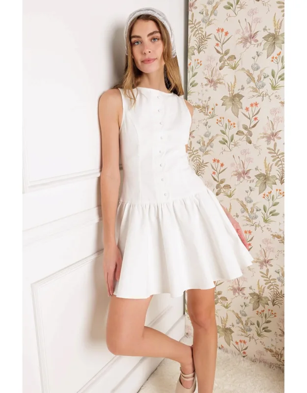 Palm Picnic Woven Mini Dress With Scallop Placket And Drop Waist