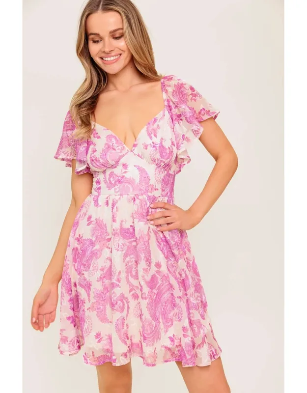 Woven Mini Dress With Sweetheart Neckline And Flutter Sleeves
