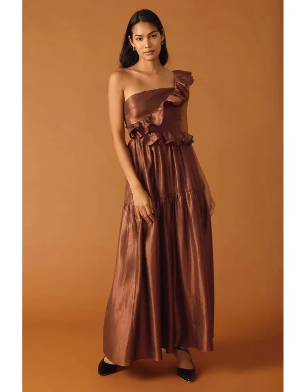 Find The Answer Maxi Dress With Straight Neckline And Ruffled One Shoulder
