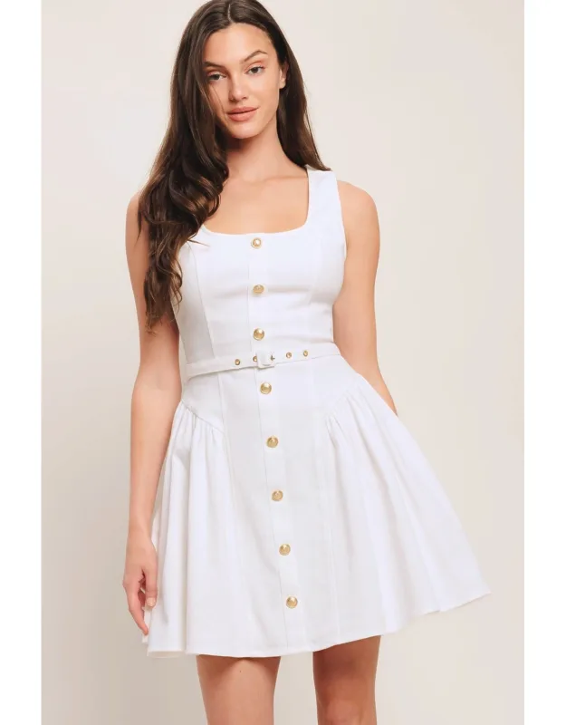 Alyssa Mini Dress With Square Neckline And Self Belt