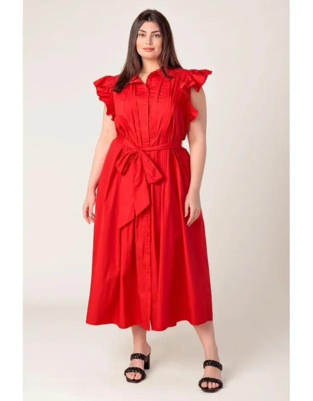 Glimpse In Time Midi Dress With Ruffled Sleeve And Pintuck Detail