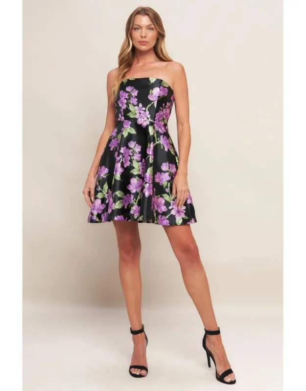Garden Party Chic Woven Mini Dress With Back Zipper Closure And Approx. Length - 29"
