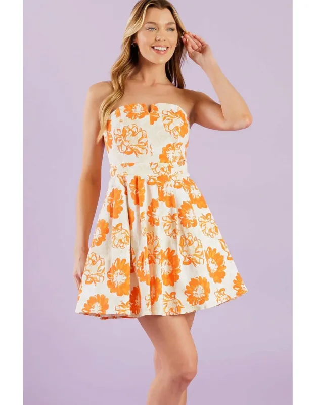 Love Me More Woven Mini Dress With Strapless Neckline And Full Skirt