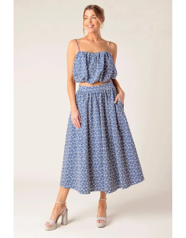 Woven Eyelet Top And Skirt Set