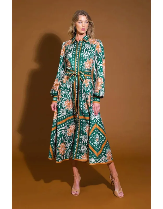 Love Espresso Woven Midi Dress With Shirt Collar And Self Sash Tie
