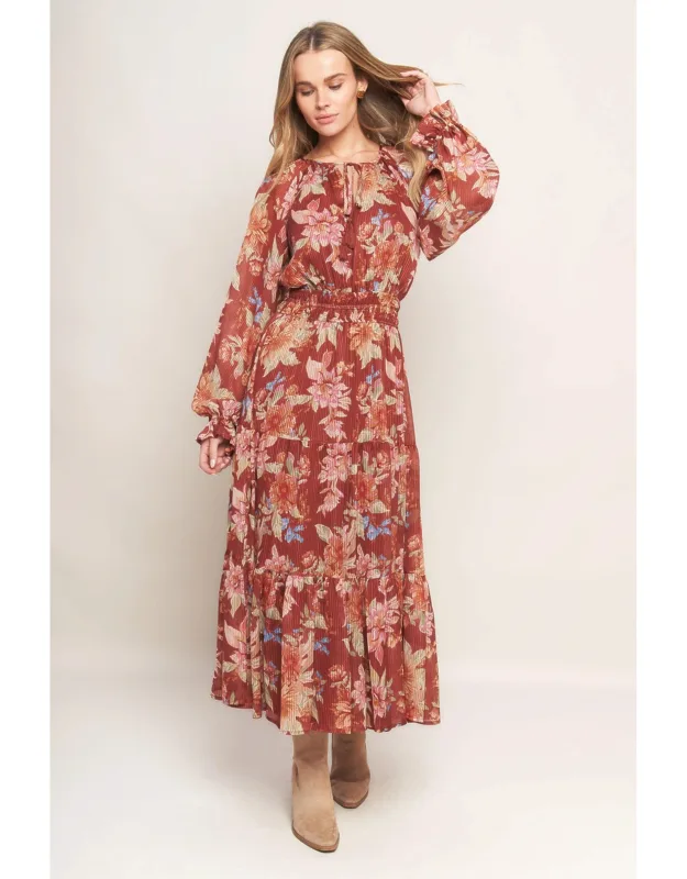 Forest Park Woven Midi Dress With Round Neckline And Elasticized Waist