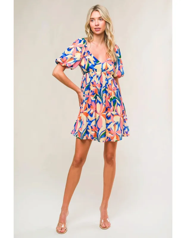 State Of Bliss Woven Mini Dress With Sweetheart Neckline And Puff Sleeves